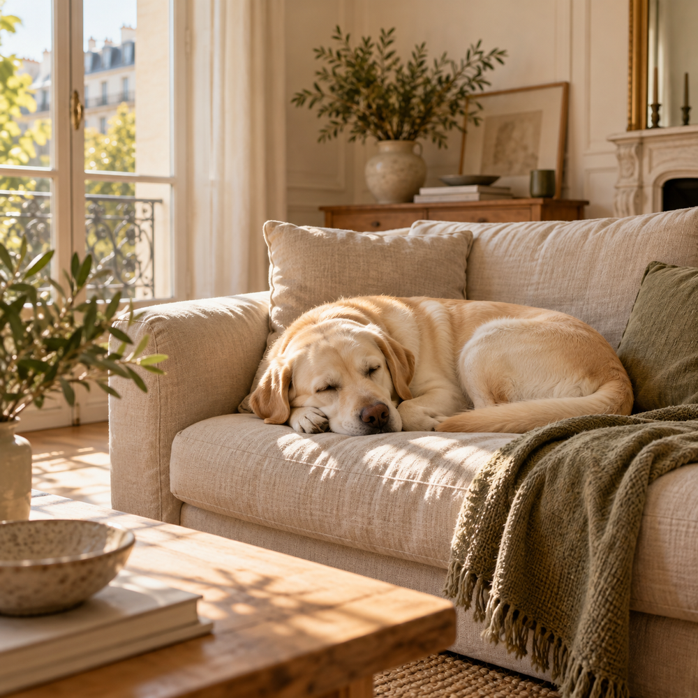 Un chien confortablement installé pour une sieste