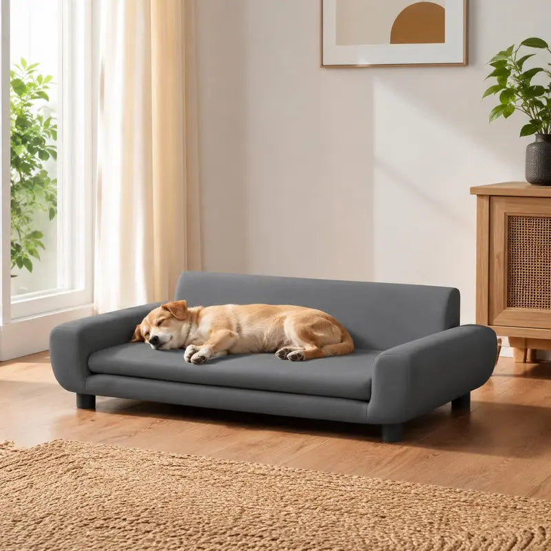 Canapé pour chien en velours, pieds en pin