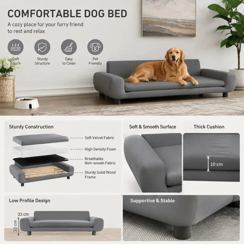 Canapé pour chien en velours, pieds en pin