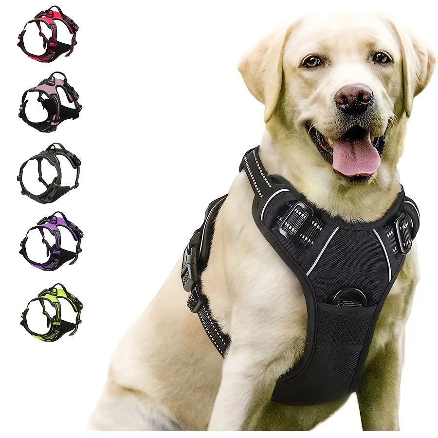 No Pull Front Clip Dog Harness with Reflective Strip, Adjustable Comfort Walking Vest Harness with Soft Handle, Escape Proof Pet Strap for Medium Large Dogs Daily Walking Training