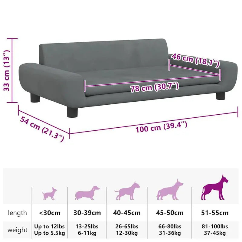 Canapé pour chien en velours, pieds en pin