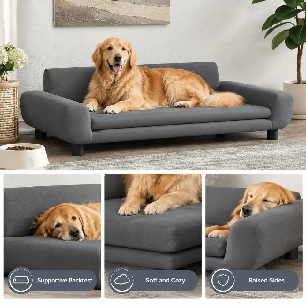 Canapé pour chien en velours, pieds en pin