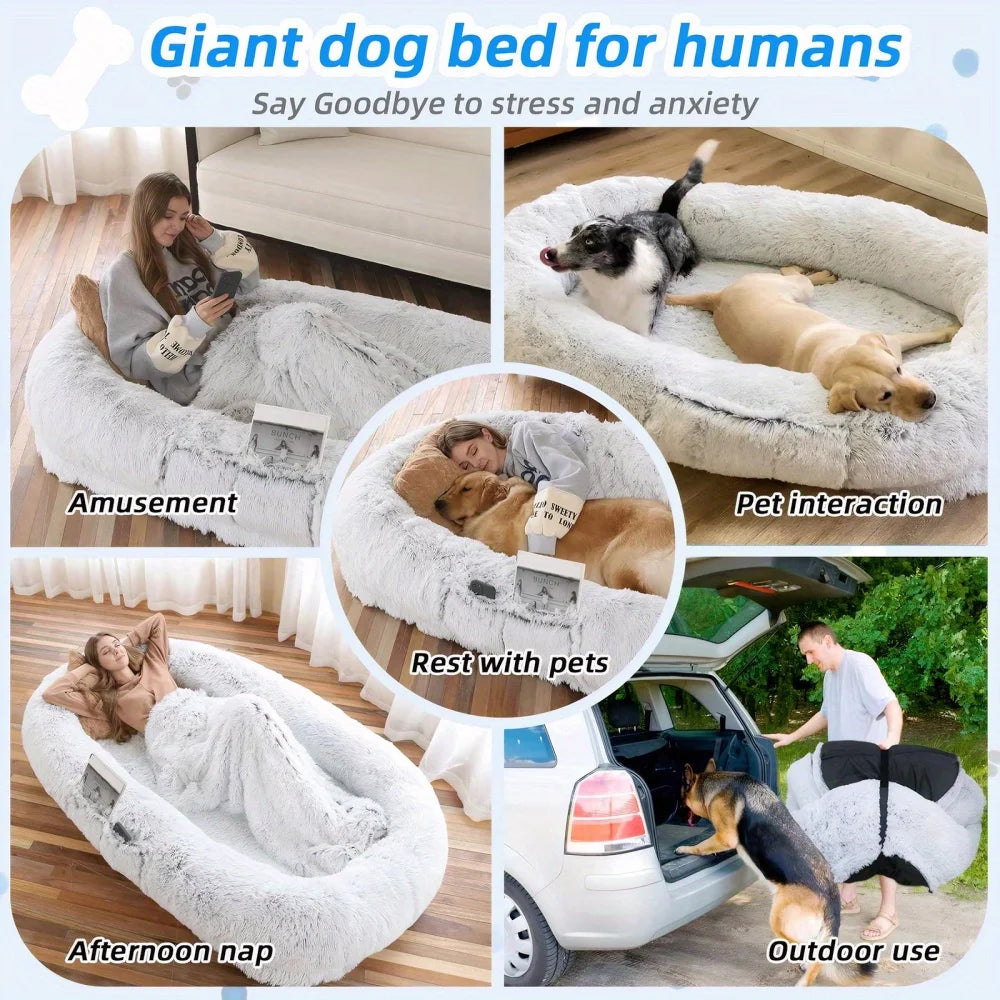 Lit géant pour chien et maître, fausse fourrure