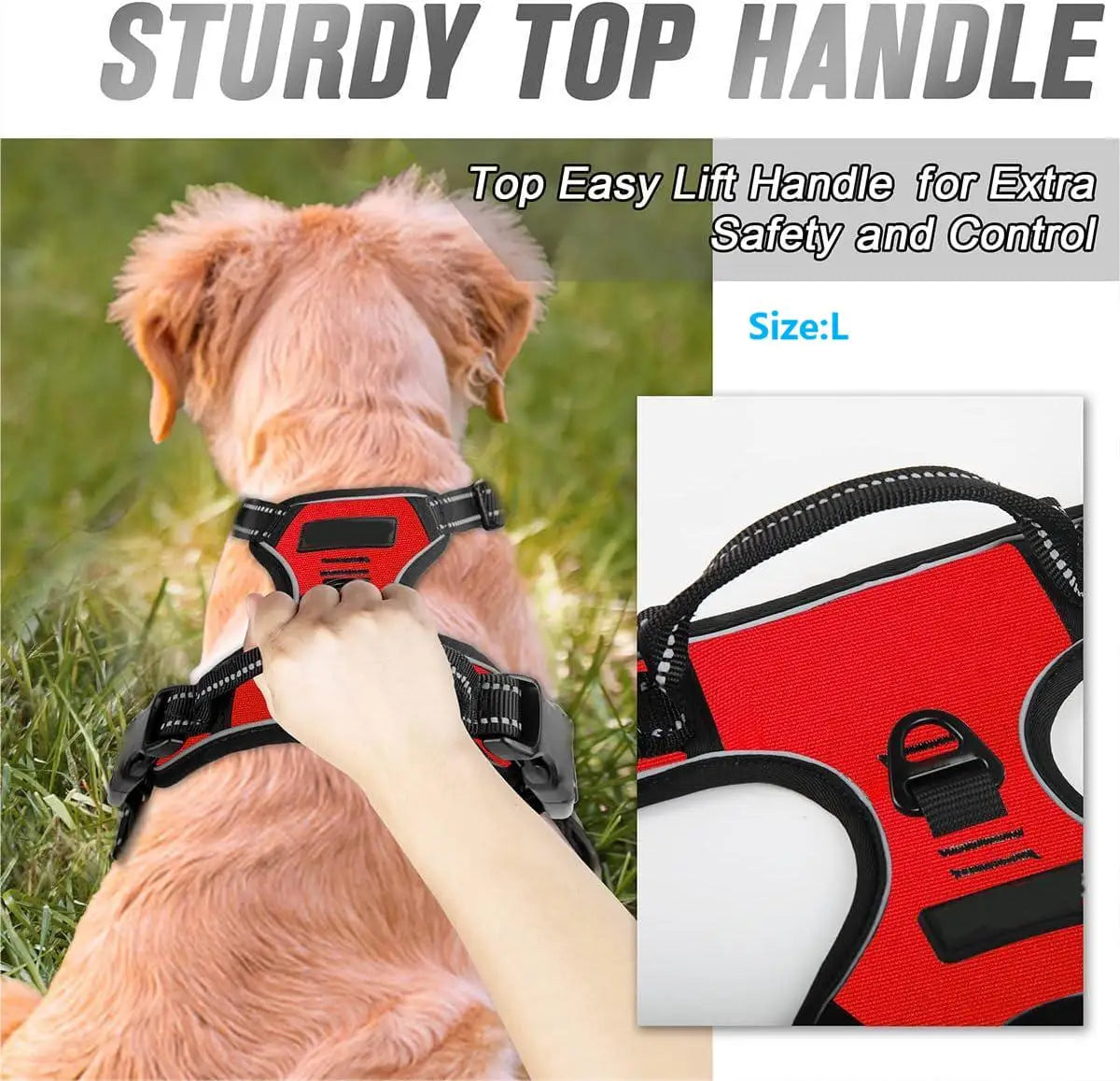 No Pull Front Clip Dog Harness with Reflective Strip, Adjustable Comfort Walking Vest Harness with Soft Handle, Escape Proof Pet Strap for Medium Large Dogs Daily Walking Training