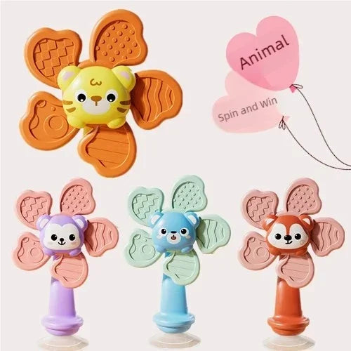 Random Color 1 Piece Animal Suction Cup Windmill Spinning Toy, Baby Teething Sensory Toy, High Chair Suction Cup Feeding Tool, Newborn Soothing Tactile Early Education Aid, Baby Developmental Toy, Full-Month Gift