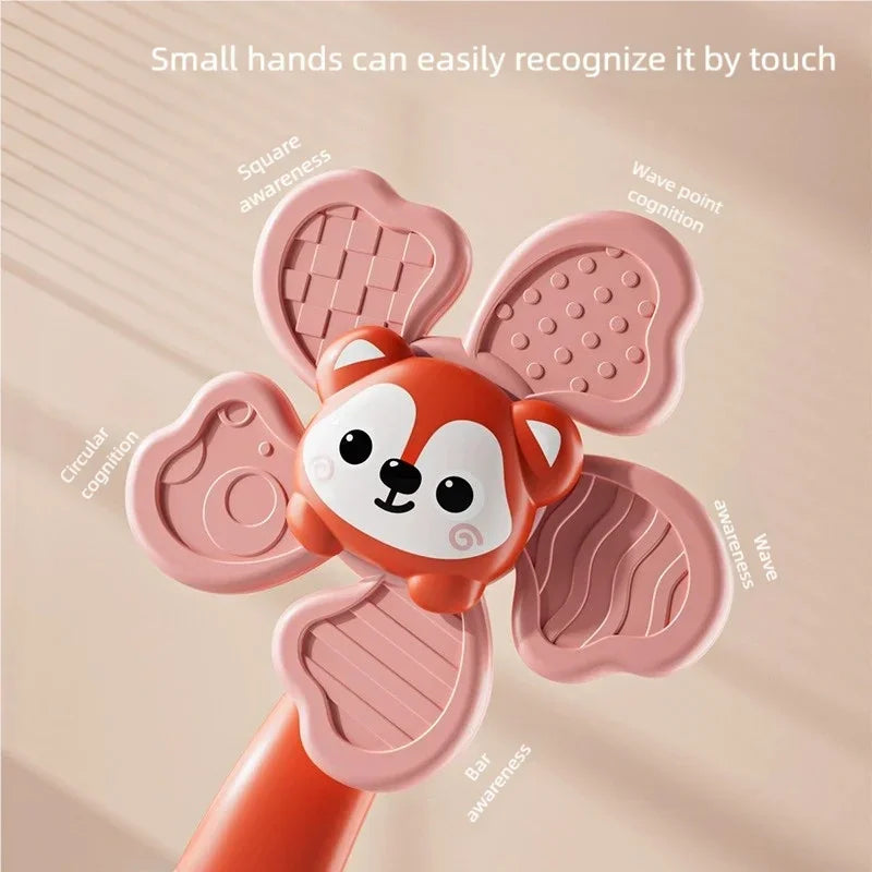 Random Color 1 Piece Animal Suction Cup Windmill Spinning Toy, Baby Teething Sensory Toy, High Chair Suction Cup Feeding Tool, Newborn Soothing Tactile Early Education Aid, Baby Developmental Toy, Full-Month Gift