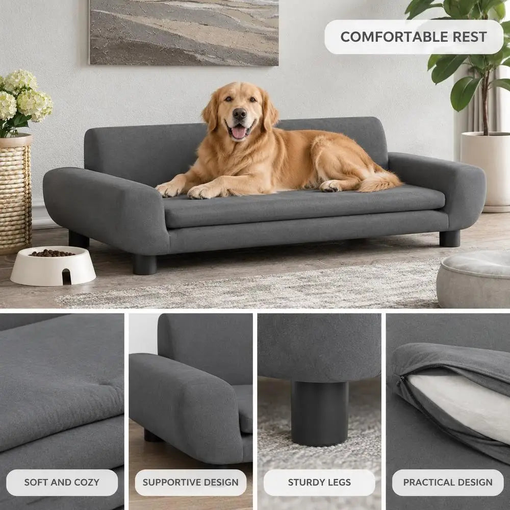 Canapé pour chien en velours, pieds en pin